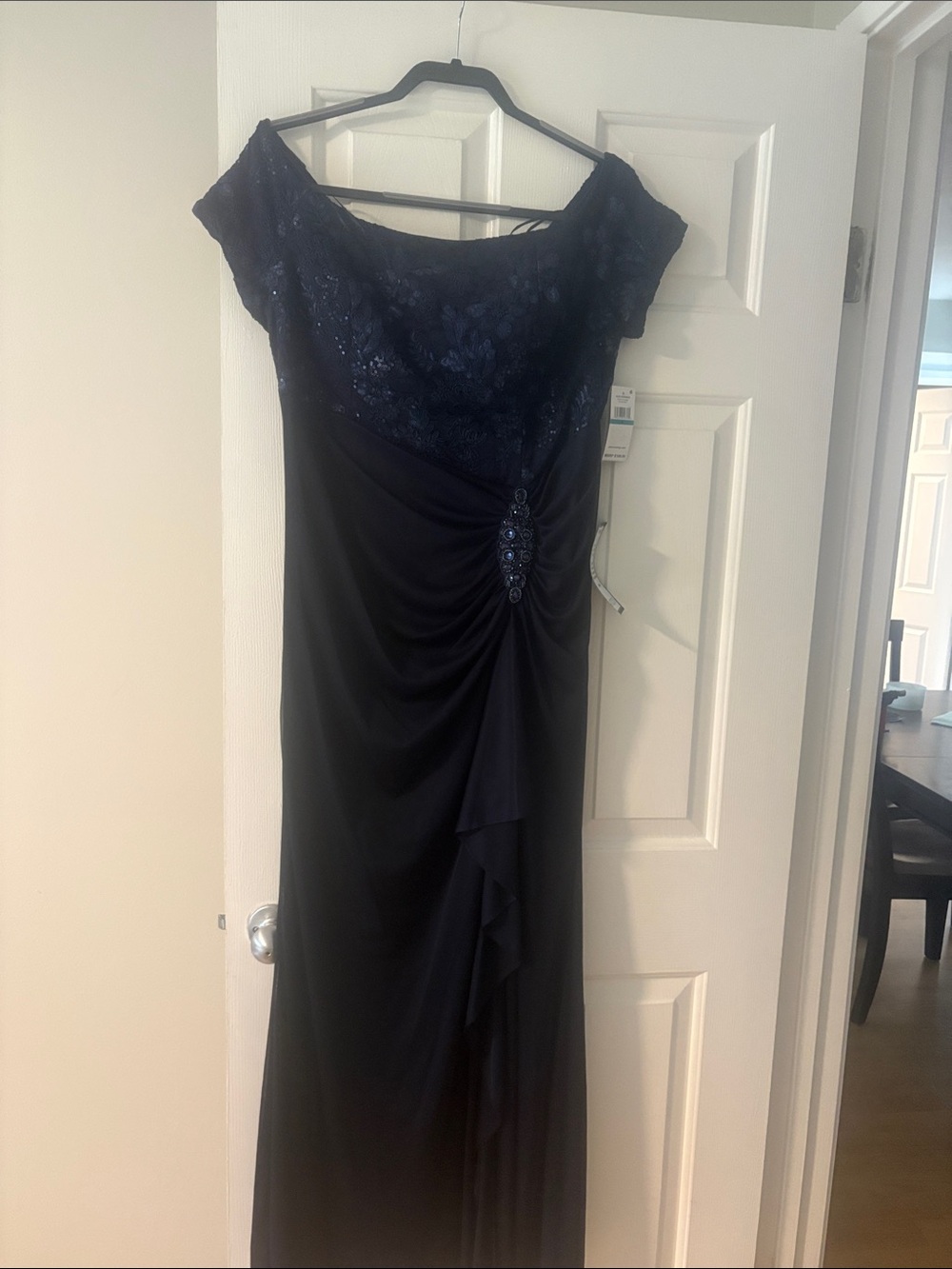 Evening gown Blue Off-Shoulder Evening Dress with Embellished Detail.NWT size 16 - Picture 2 of 12